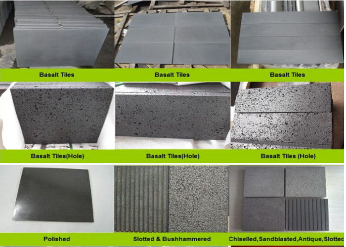 Hainan Black Lava Sands Blasted Bluestone Đen Tối Basalt Flamed Rãnh Đá Tự Nhiên Gạch Tấm