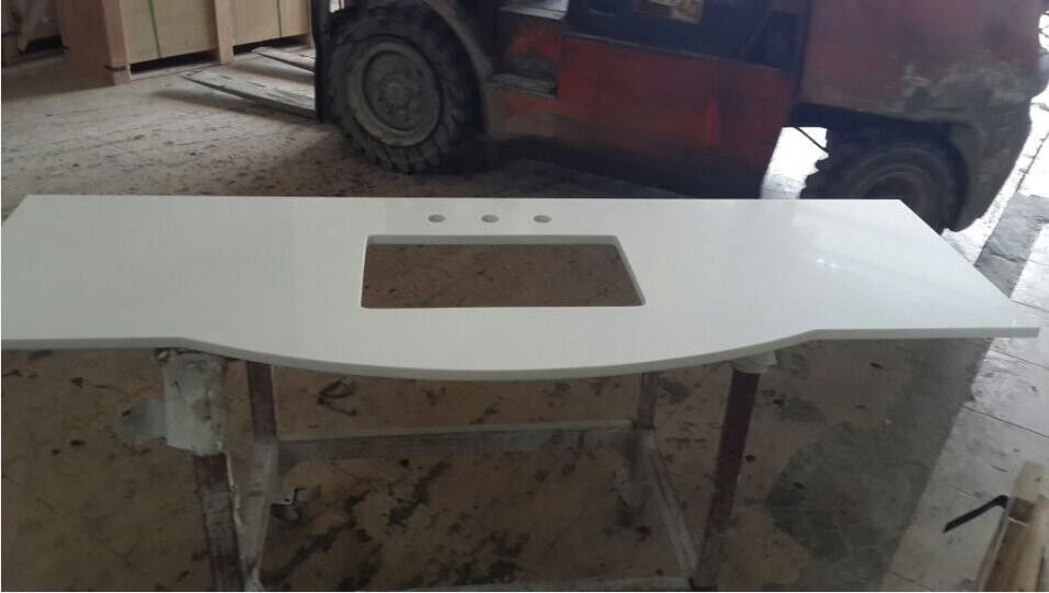 QS301 Đá Thạch Anh Nhân Tạo với gương fleck Tile Pha Lê Trắng Loạt Bàn Vanity Tops Bảng Tops